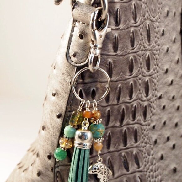 Dolphin Beaded Tassel Purse Charm Bohemian Keychain Key Fob Gift for Her - Picture 6 of 6